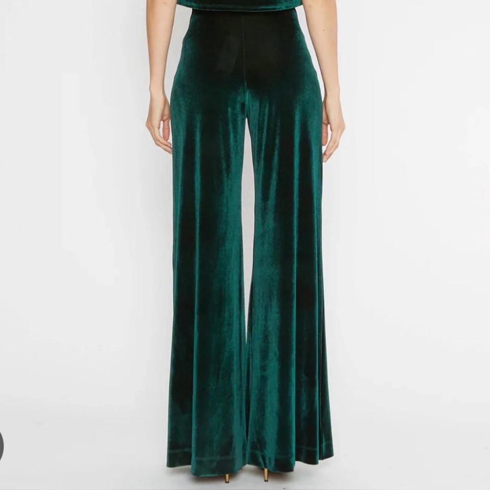 Ripley Rader — Dark Green Velvet Wide Leg Pants (4/Large)